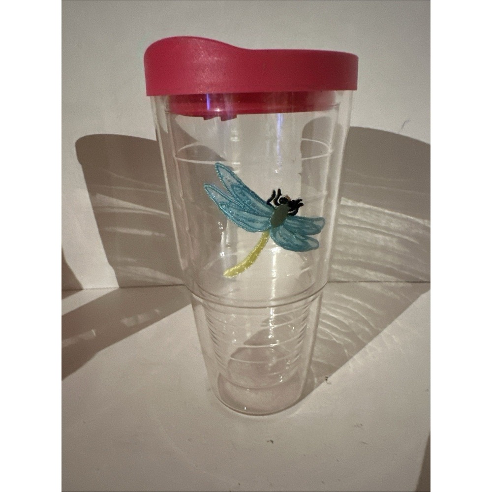 tervis tumbler 24 Oz with lid, Blue Dragonfly Travel Pool Mug  EC